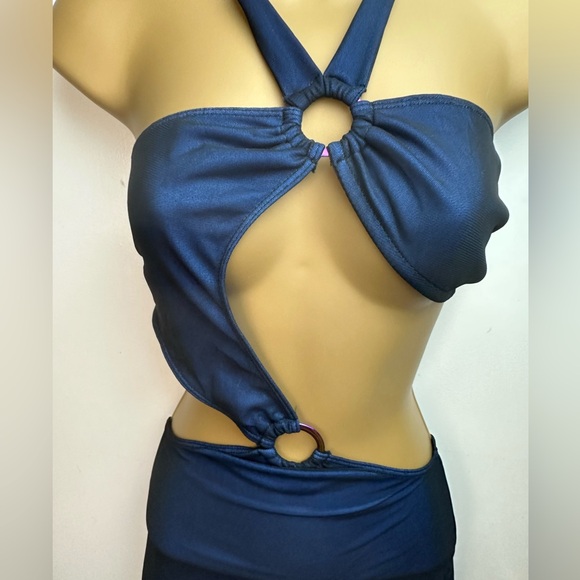 Club Exx X‎ Dolls Kill Blue/Black Hollywood Hills Mesh Cutout Party Dress NWT L - Picture 4 of 14